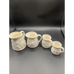 Vintage ENESCO White Ceramic Pitcher Grapes Vines Measuring Cup Set of 4